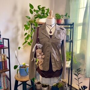 Vintage Y2K YMI Brown Military Jacket Button Up Womens Size Small Boho Grunge